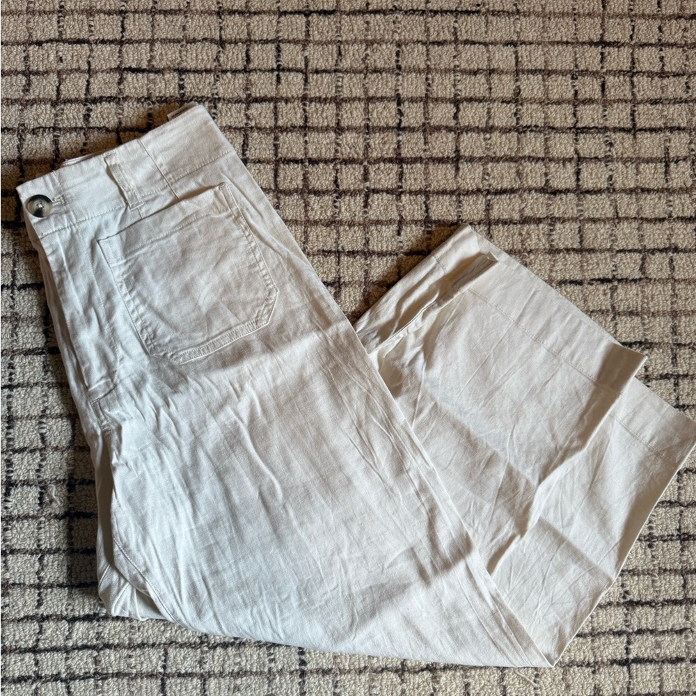 Maeve The Colette Crop Wide Leg Pants Cream 30